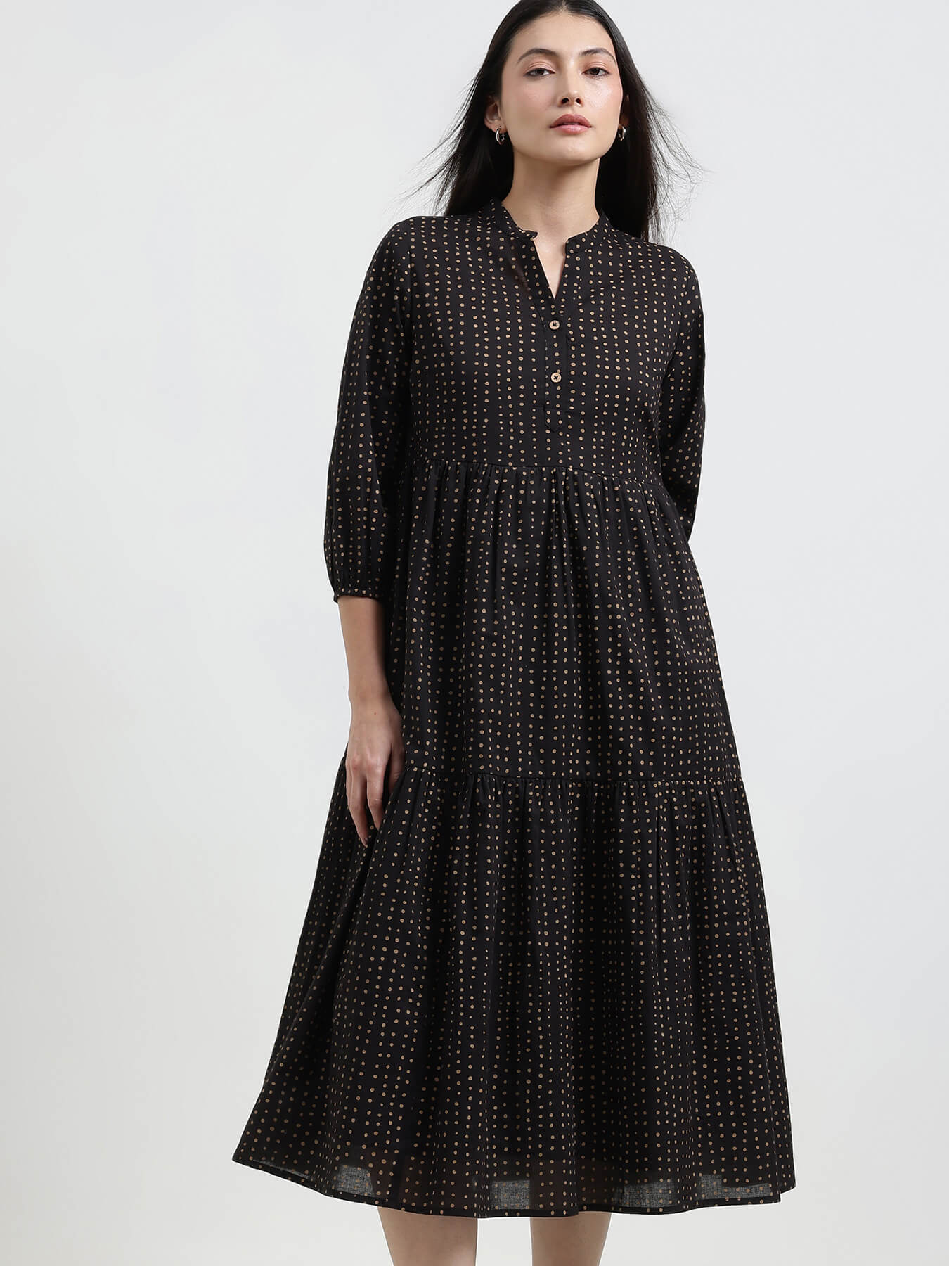 Cotton Polka Fit and Flare Dress - Black