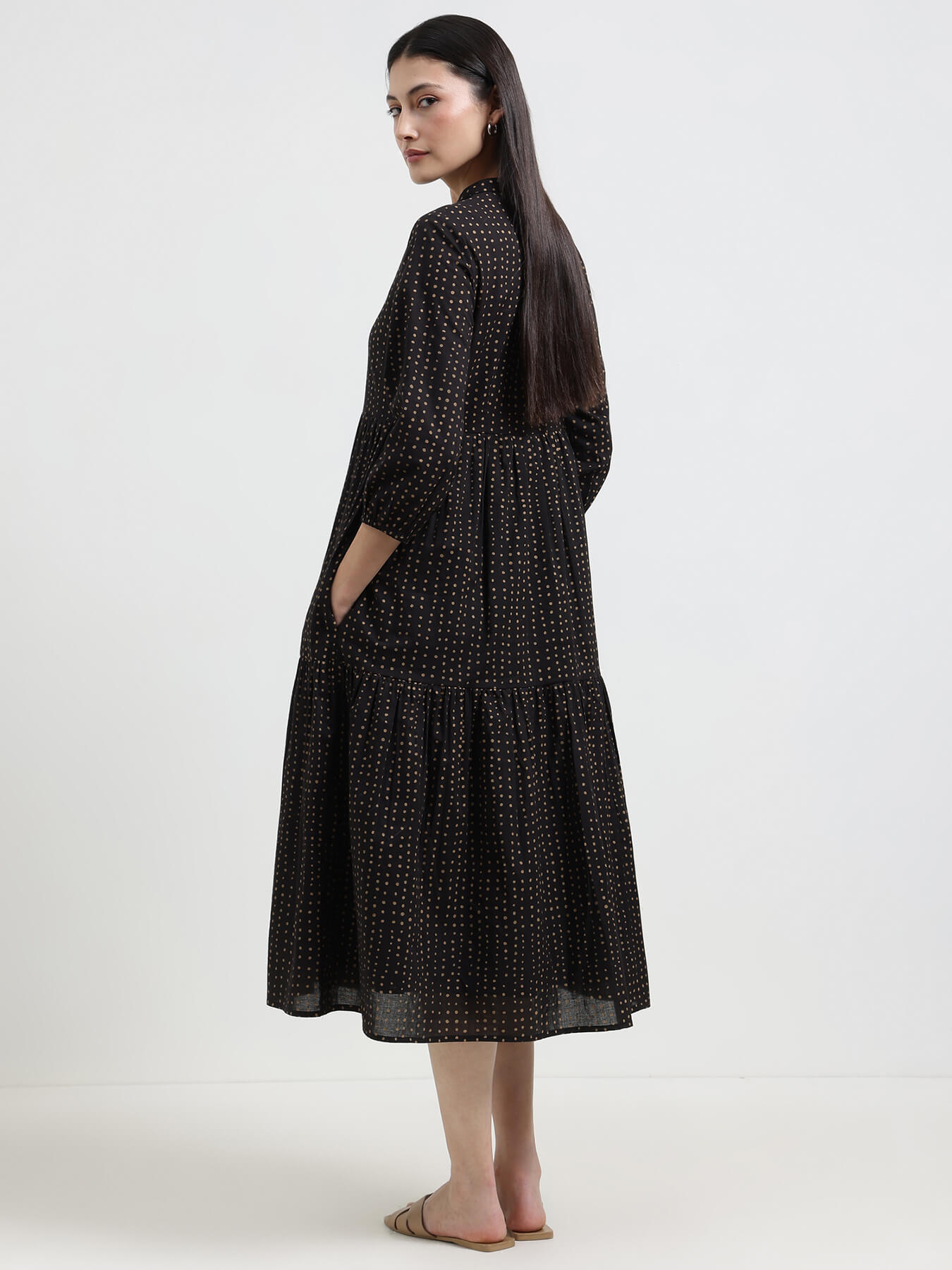 Cotton Polka Fit and Flare Dress - Black