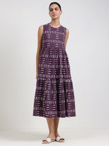 Cotton Geometric Fit and Flare Dress - Purple