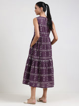 Cotton Geometric Fit and Flare Dress - Purple