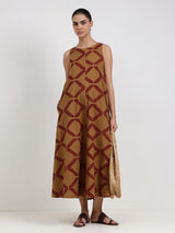 Cotton Geometric A-Line Dress - Mustard