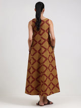 Cotton Geometric A-Line Dress - Mustard