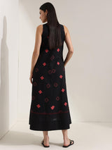 Cotton Geometric A-Line Dress - Black