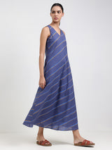 Cotton Striped A-Line Dress - Blue