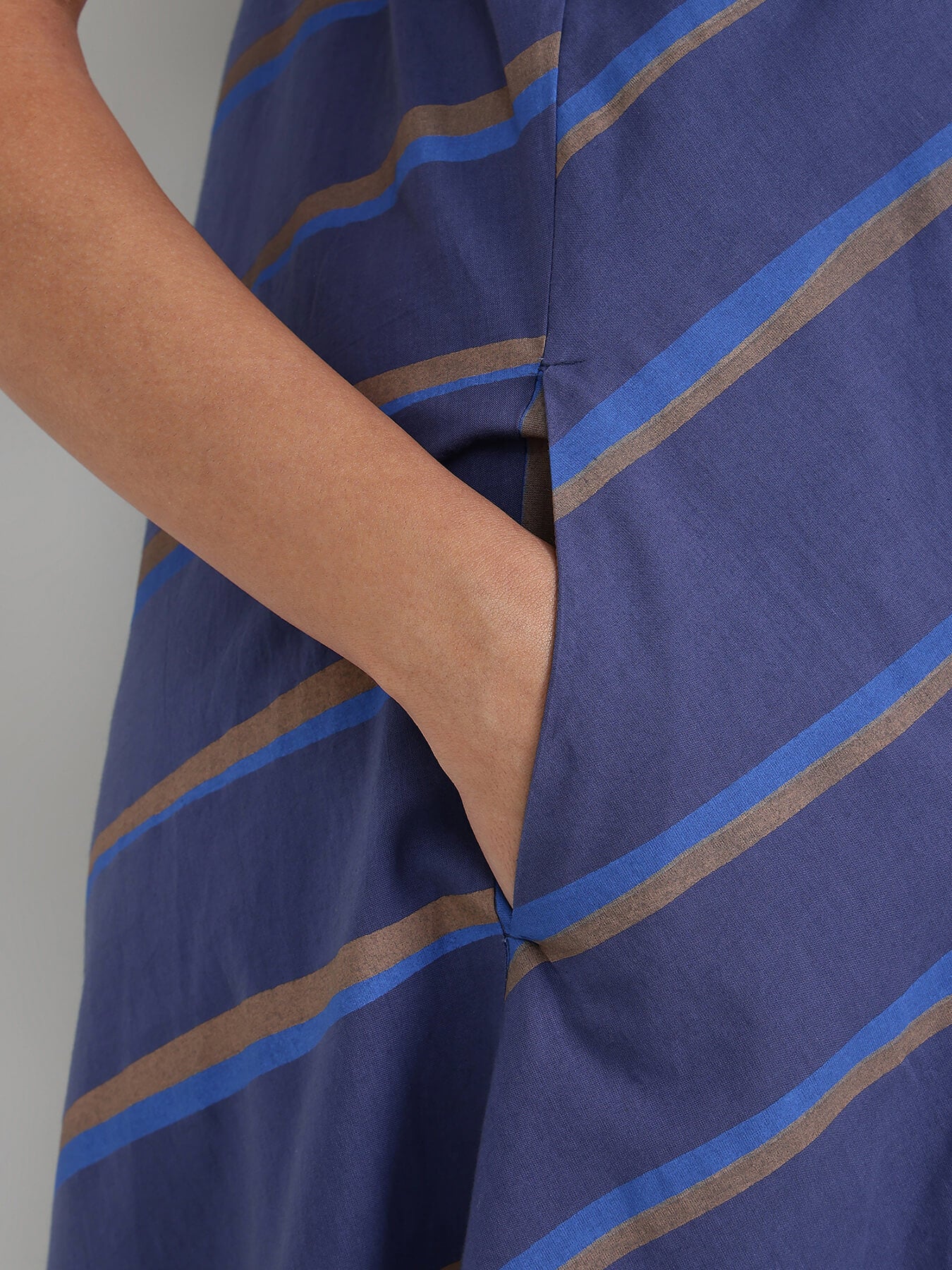 Cotton Striped A-Line Dress - Blue