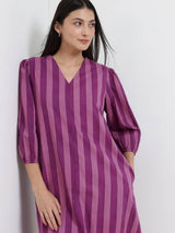 Cotton Stripe Play A-Line Dress - Purple