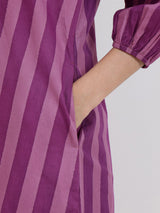 Cotton Stripe Play A-Line Dress - Purple