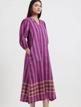 Cotton Stripe Play A-Line Dress - Purple