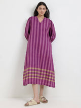 Cotton Stripe Play A-Line Dress - Purple