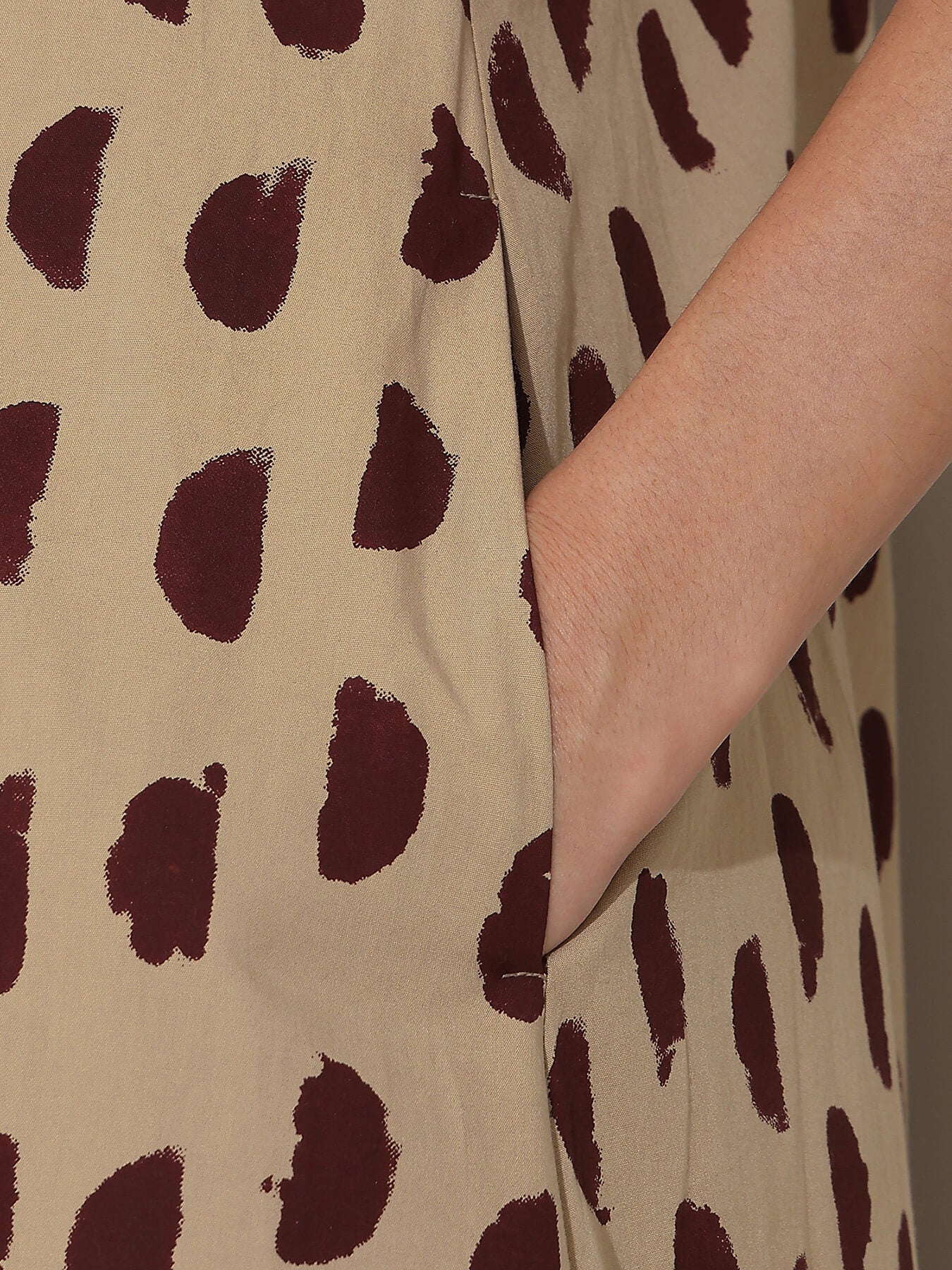 Cotton Geometric A-Line Dress - Beige