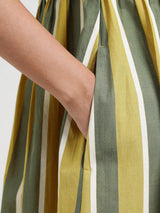 Cotton Striped A-Line Dress - Green