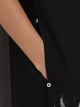 Cotton Floral A-Line Dress - Black