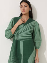 Cotton Floral A-Line Dress - Green