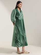 Cotton Floral A-Line Dress - Green