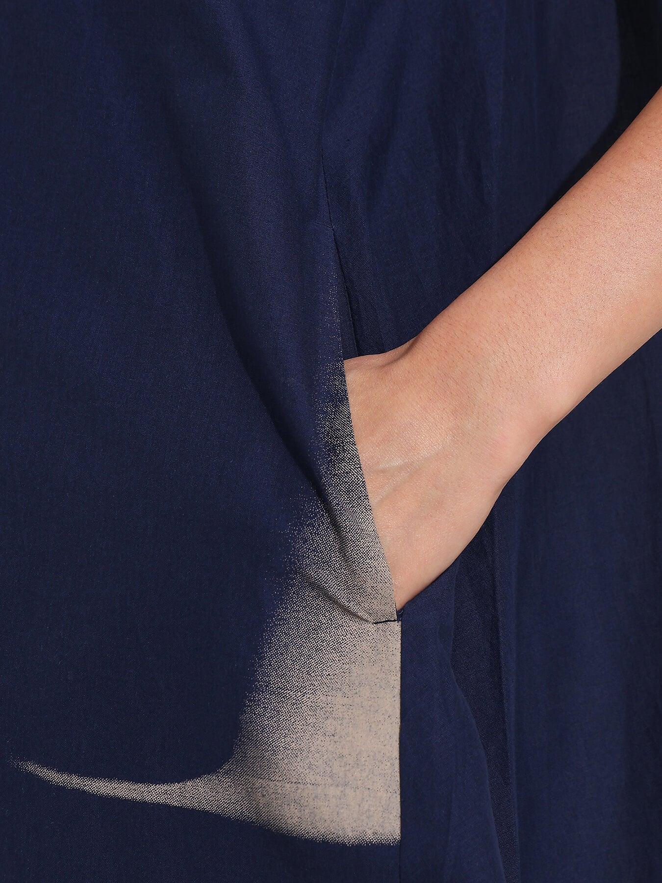 Cotton Geometric A-Line Dress - Navy Blue