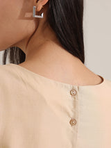 Cotton Floral A-Line Dress - Beige