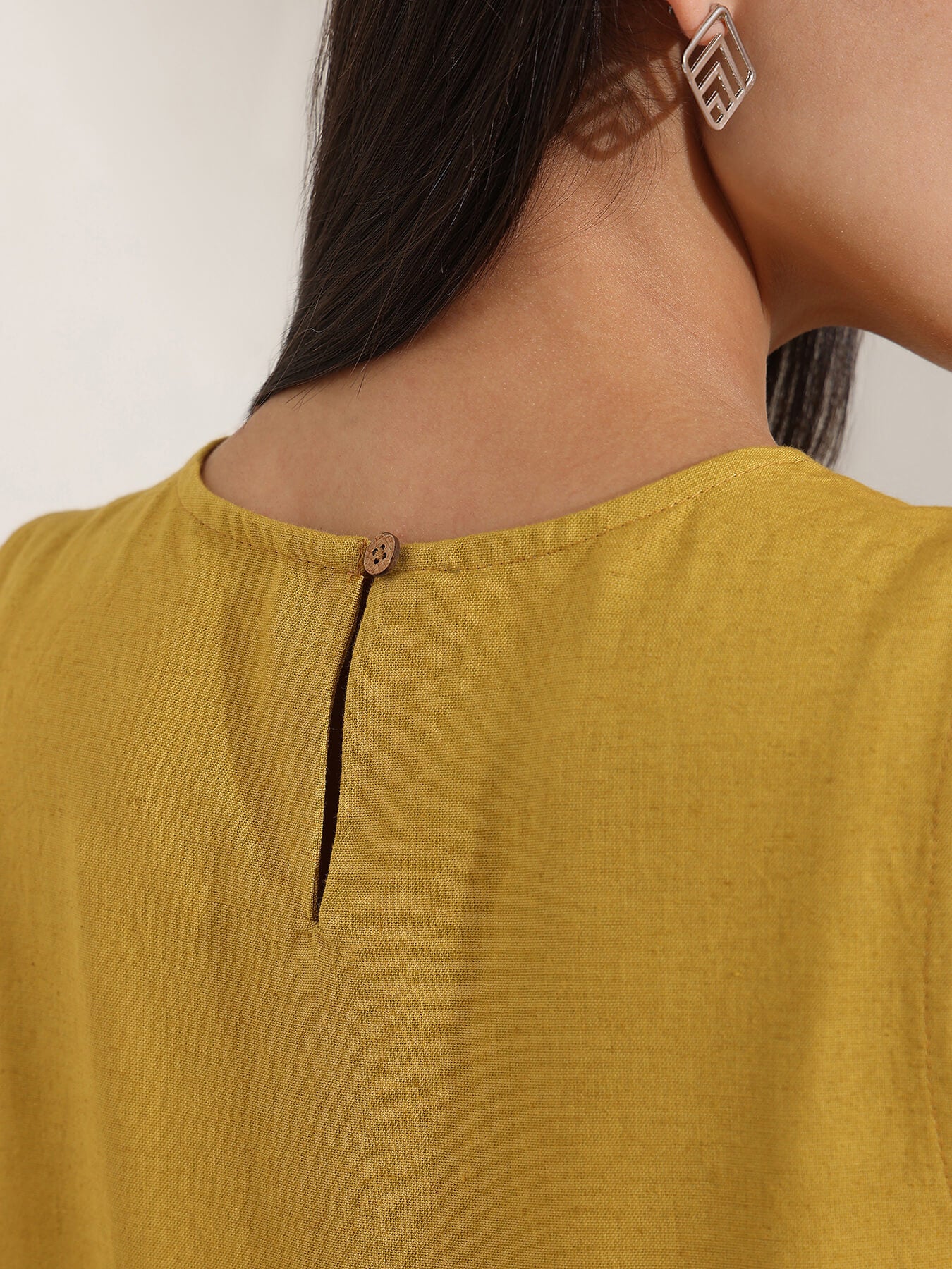 Linen Blend Solid Fit and Flare Dress - Yellow