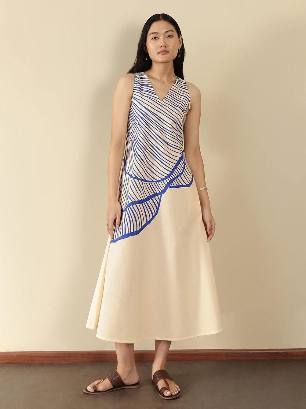 Cotton Abstract A-Line Dress - Off White