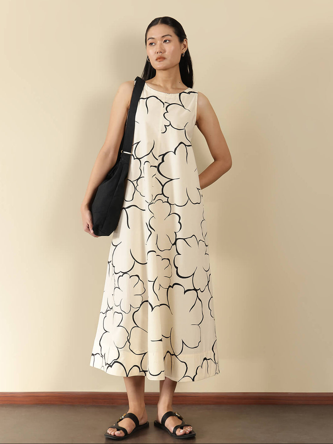 Cotton Floral A-Line Dress - Off White