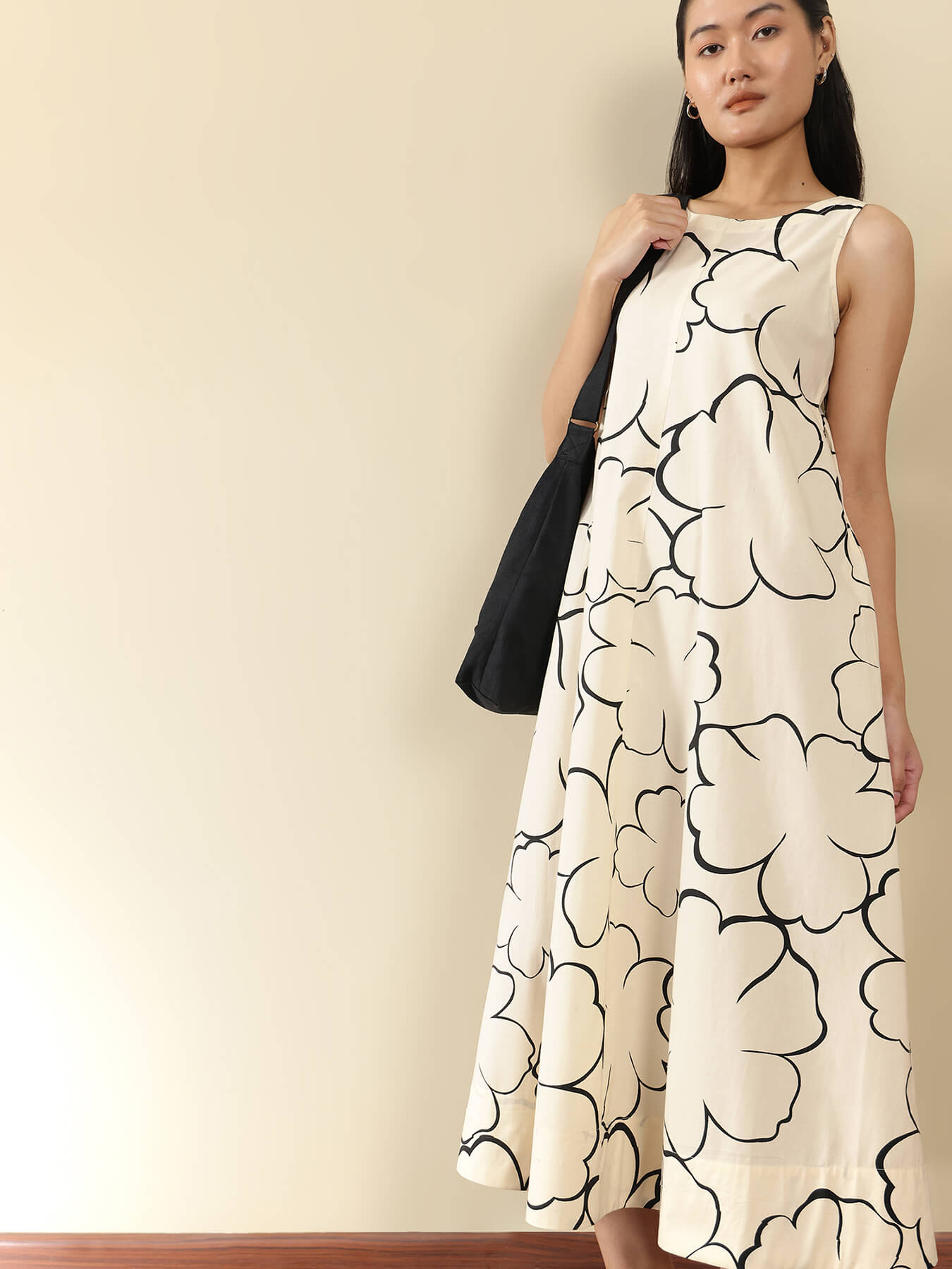 Cotton Floral A-Line Dress - Off White