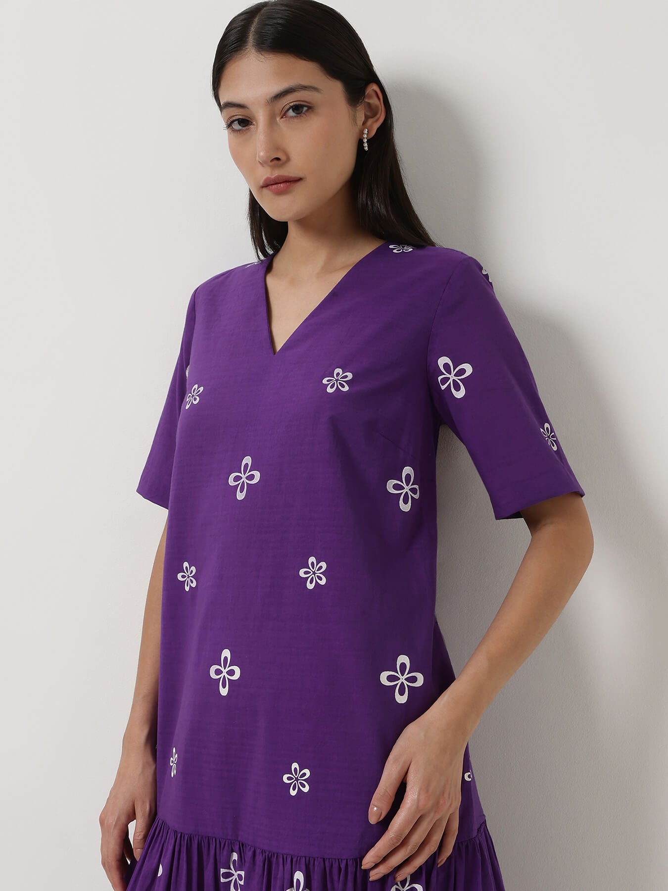 Cotton Floral Dress - Purple