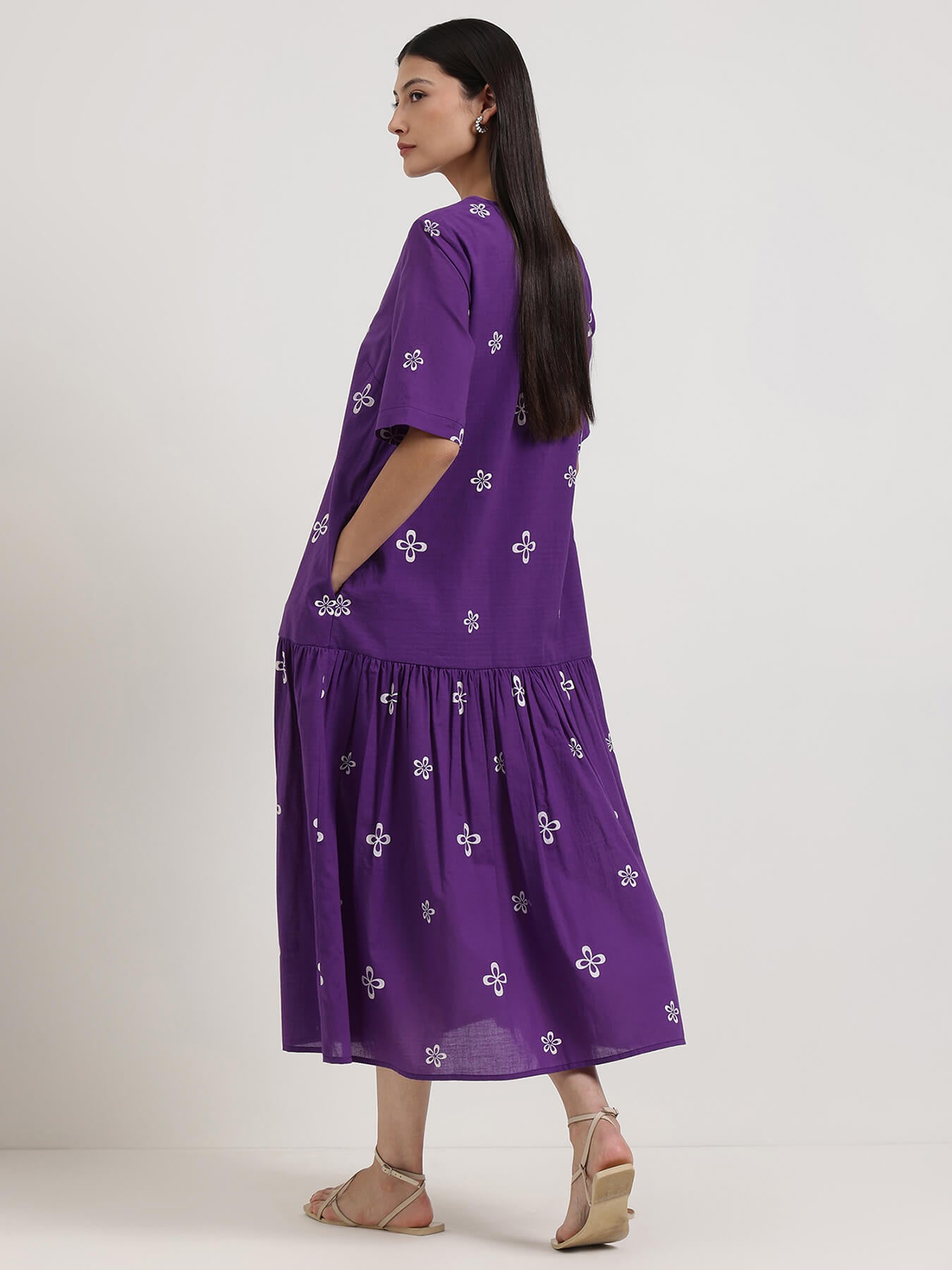 Cotton Floral Dress - Purple