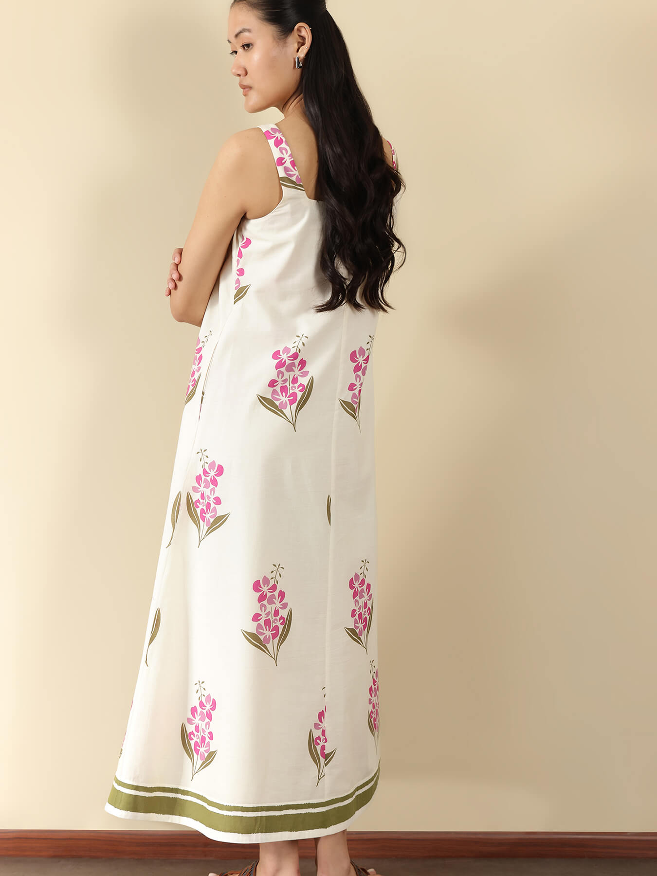 Cotton Floral A-Line Dress - Off White