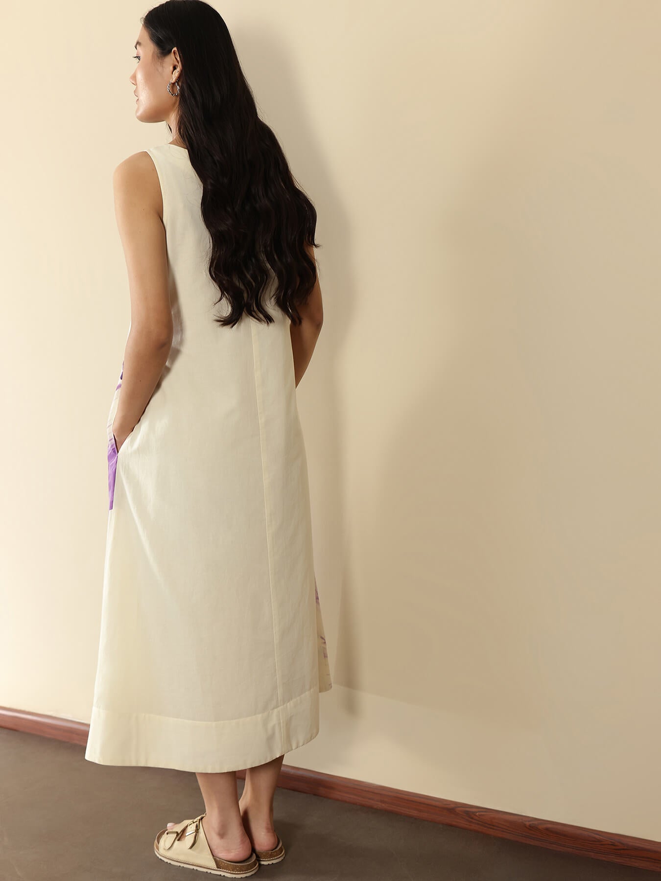 Cotton Placement Floral Dress - Off White