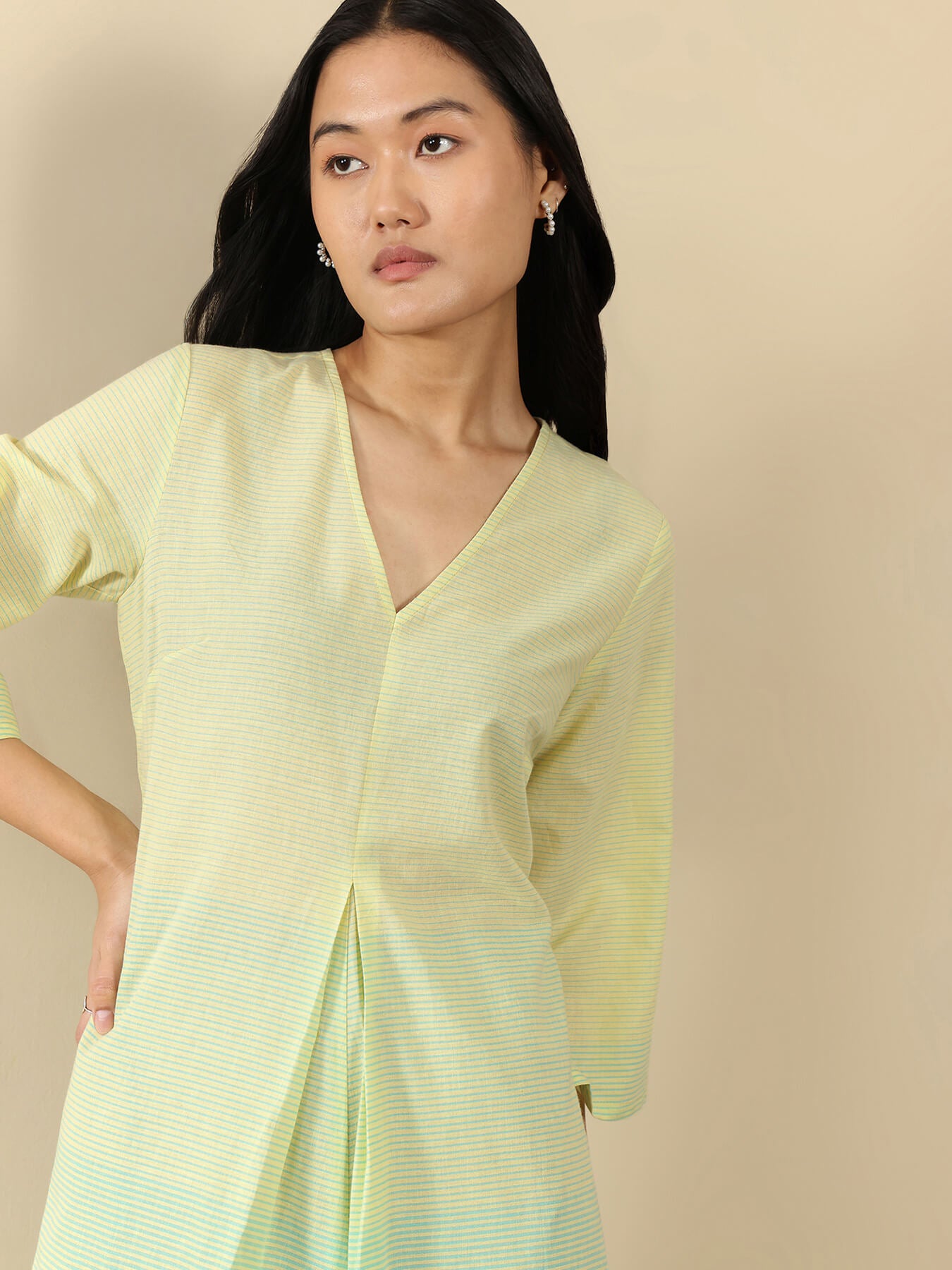 Cotton Woven A-Line Dress - Yellow