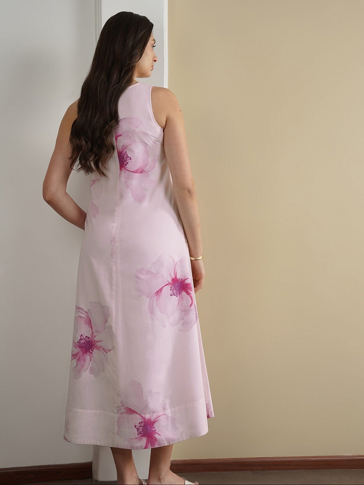 Cotton Floral Sleeveless Dress - Magenta