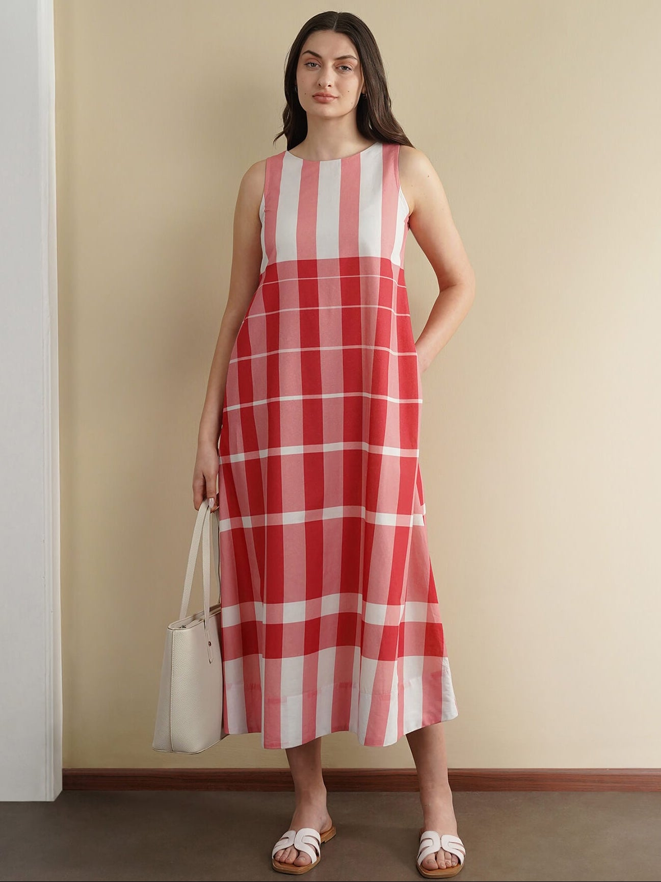 Cotton Striped A-Line Dress - Pink