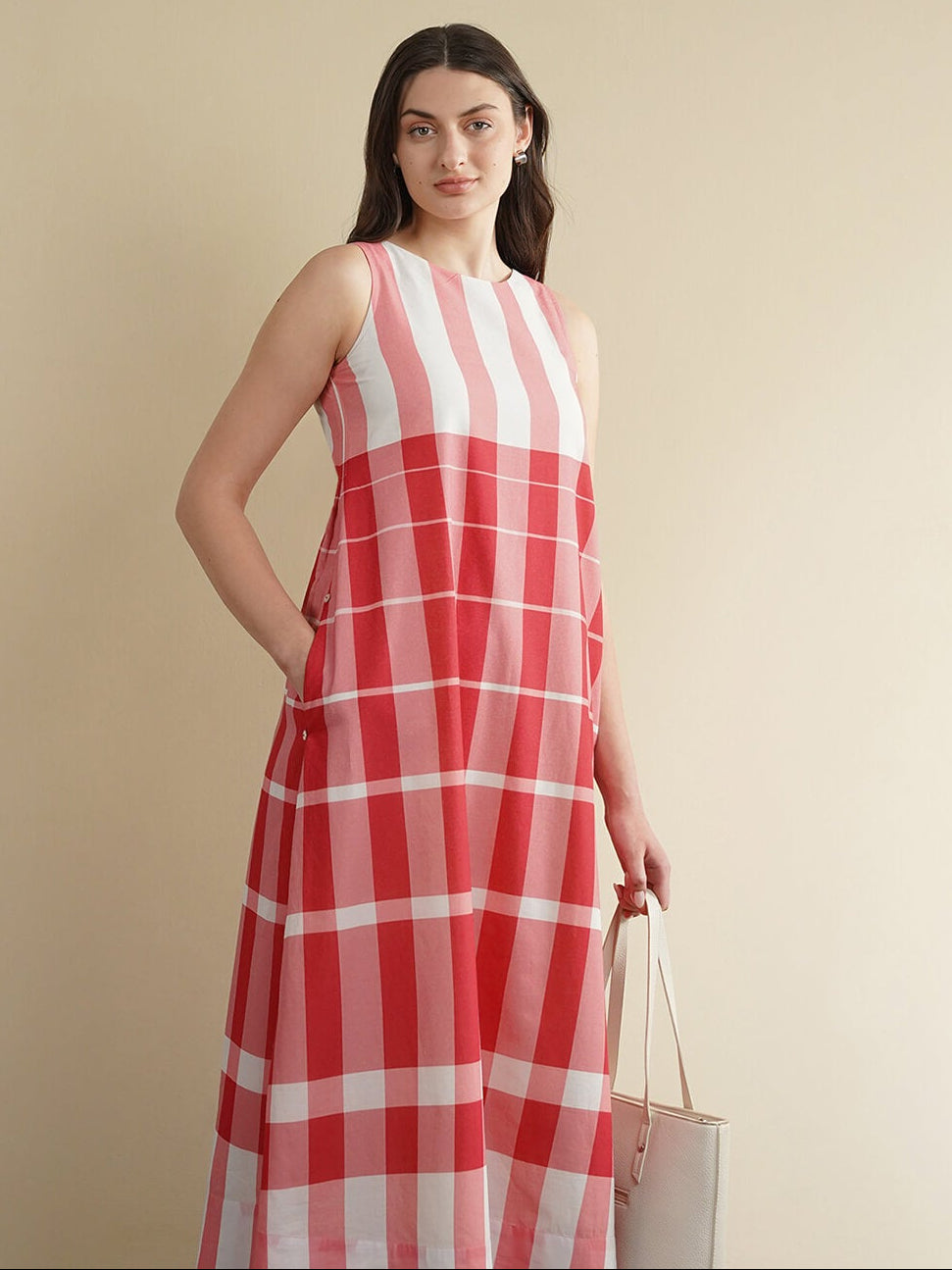 Cotton Striped A-Line Dress - Pink
