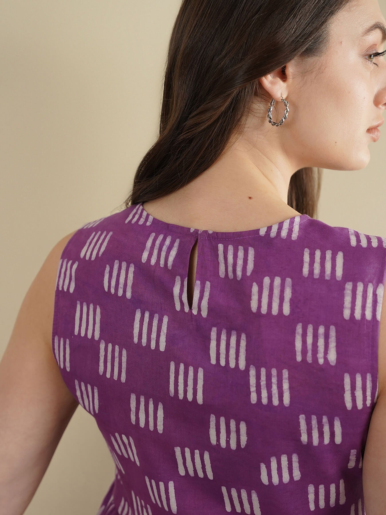 Cotton Dabu Geometric Fit and Flare Dress - Purple