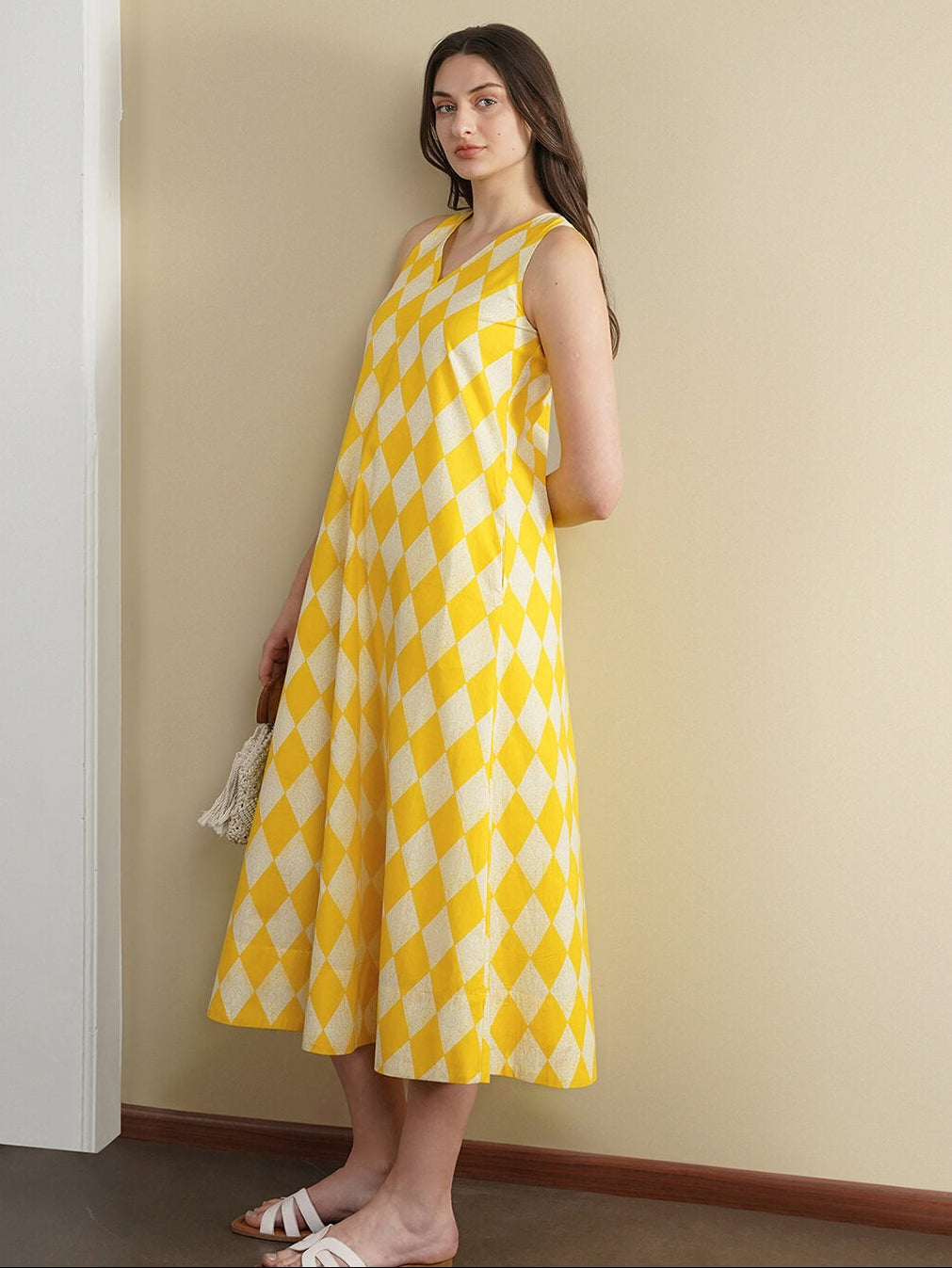 Cotton Geometric Dress - Yellow