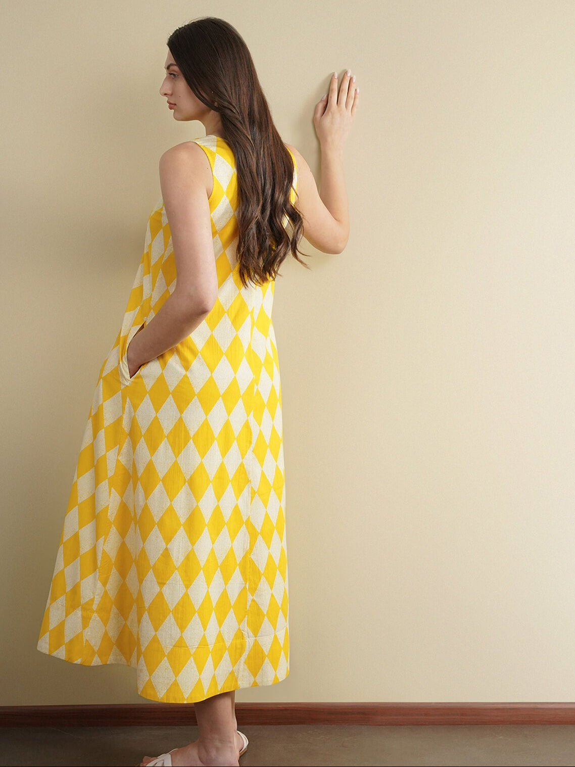 Cotton Geometric Dress - Yellow