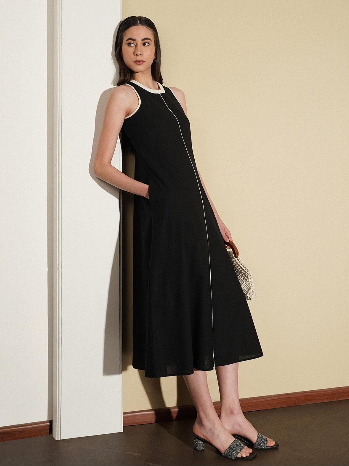 Buy Black Linen Blend Fit and Flare Dress Online