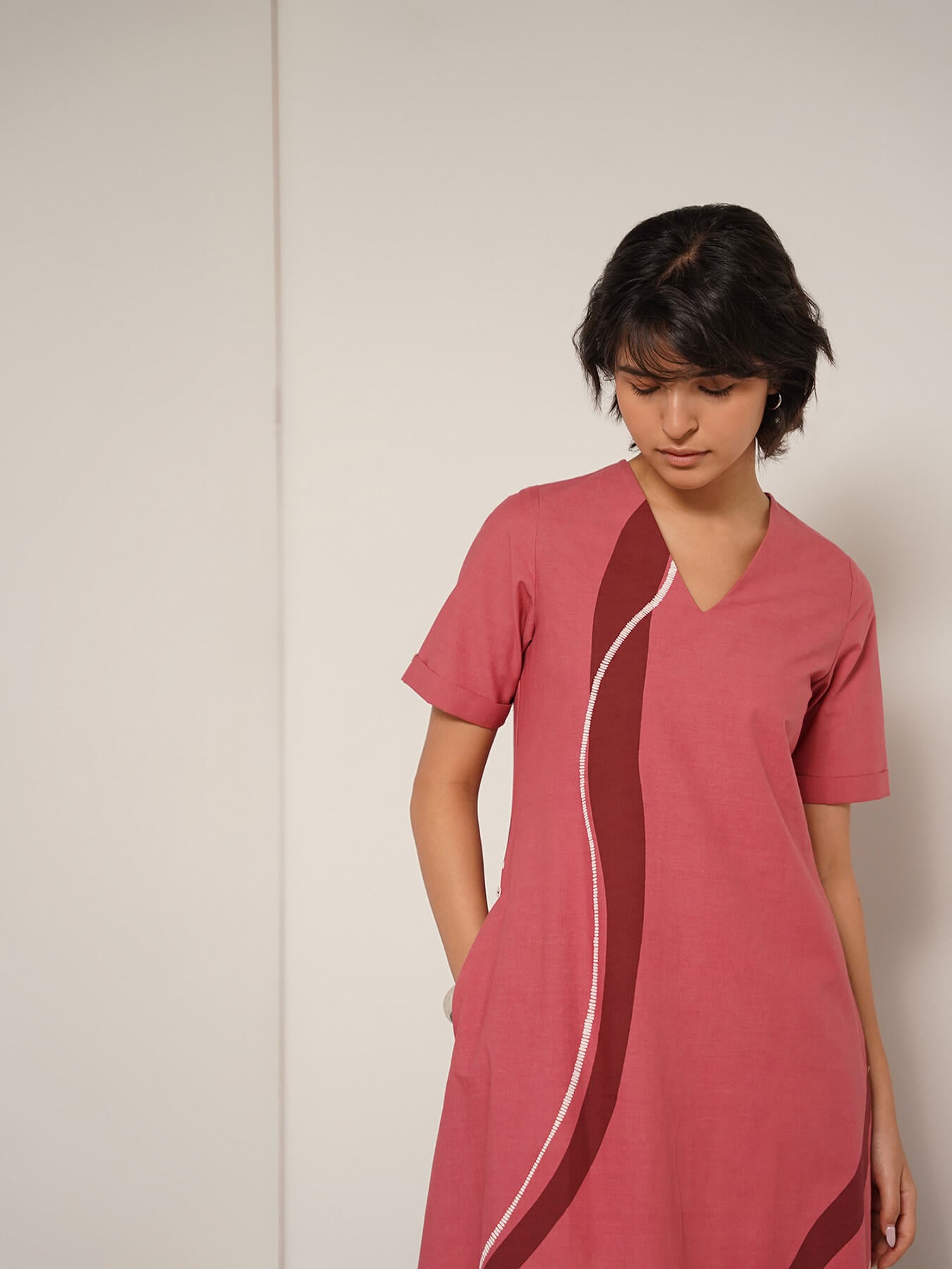Cotton Abstract Print Dress - Peach