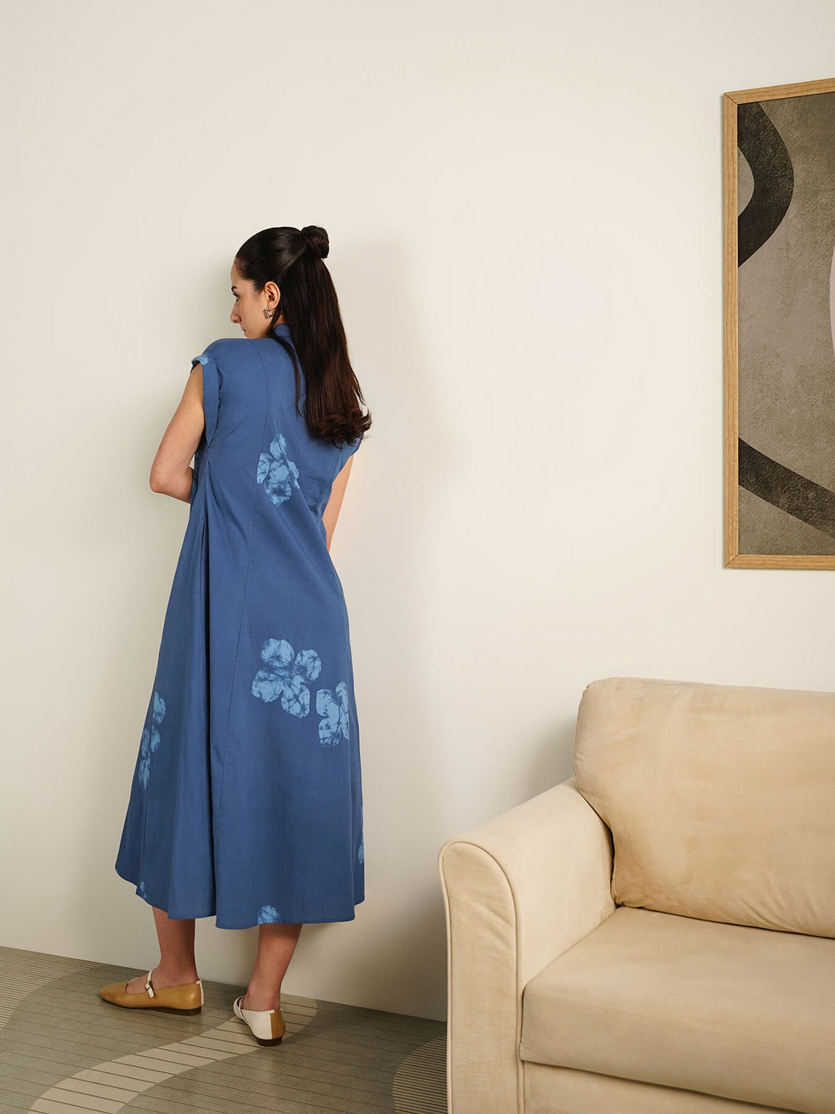 Cotton Floral Shirt Dress - Blue