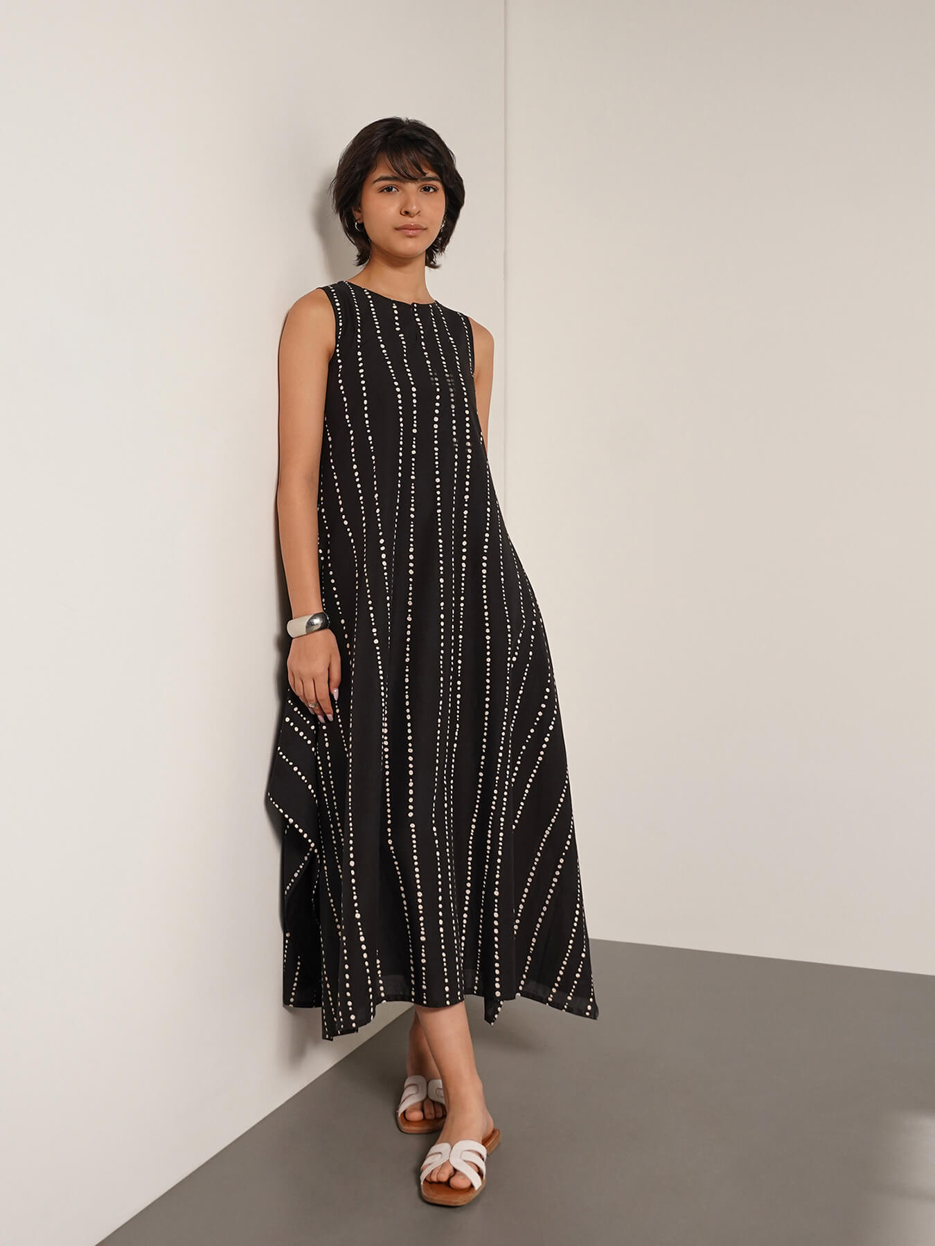 Cotton Polka Assymetric Dress - Black