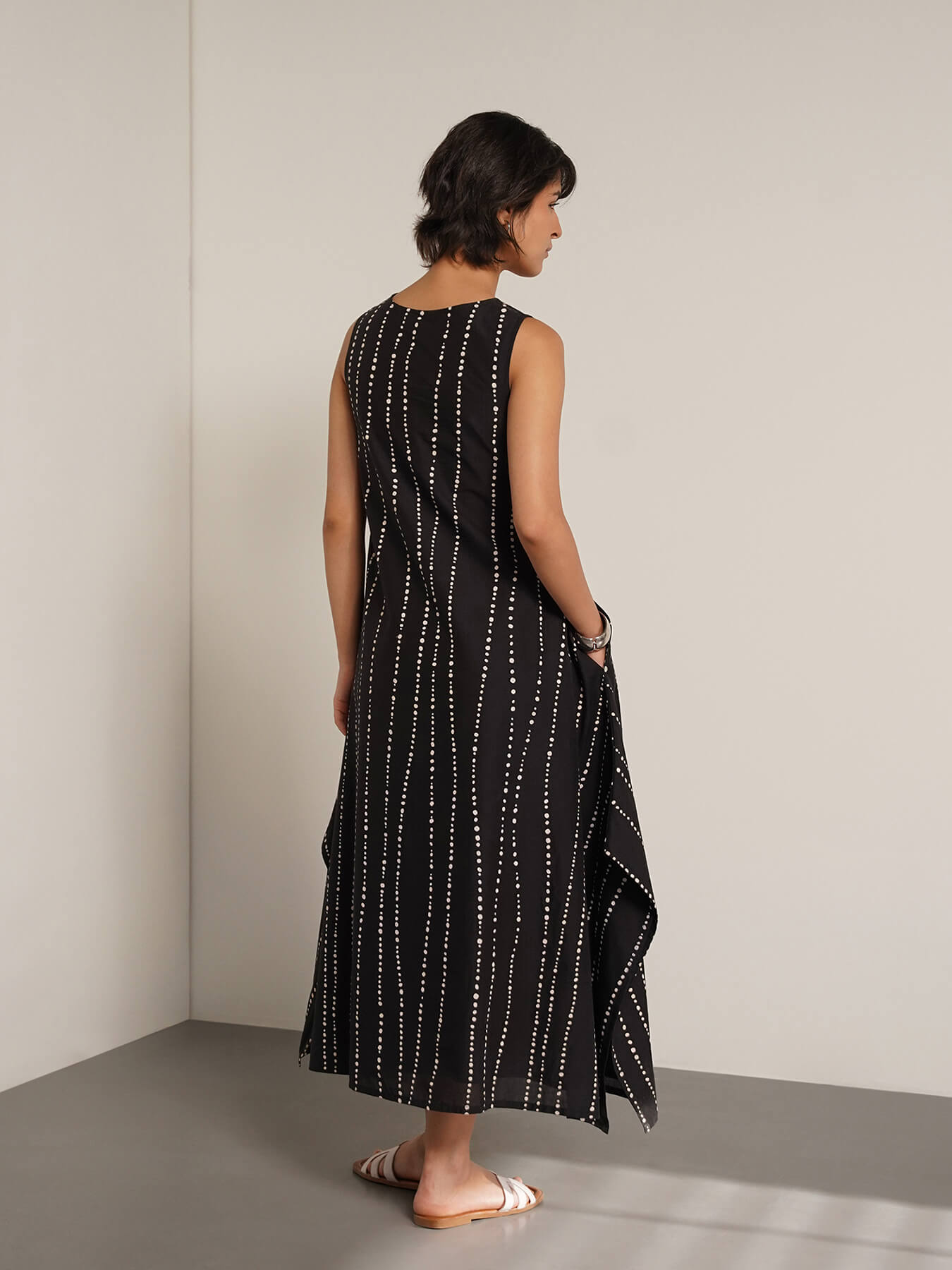 Cotton Polka Assymetric Dress - Black