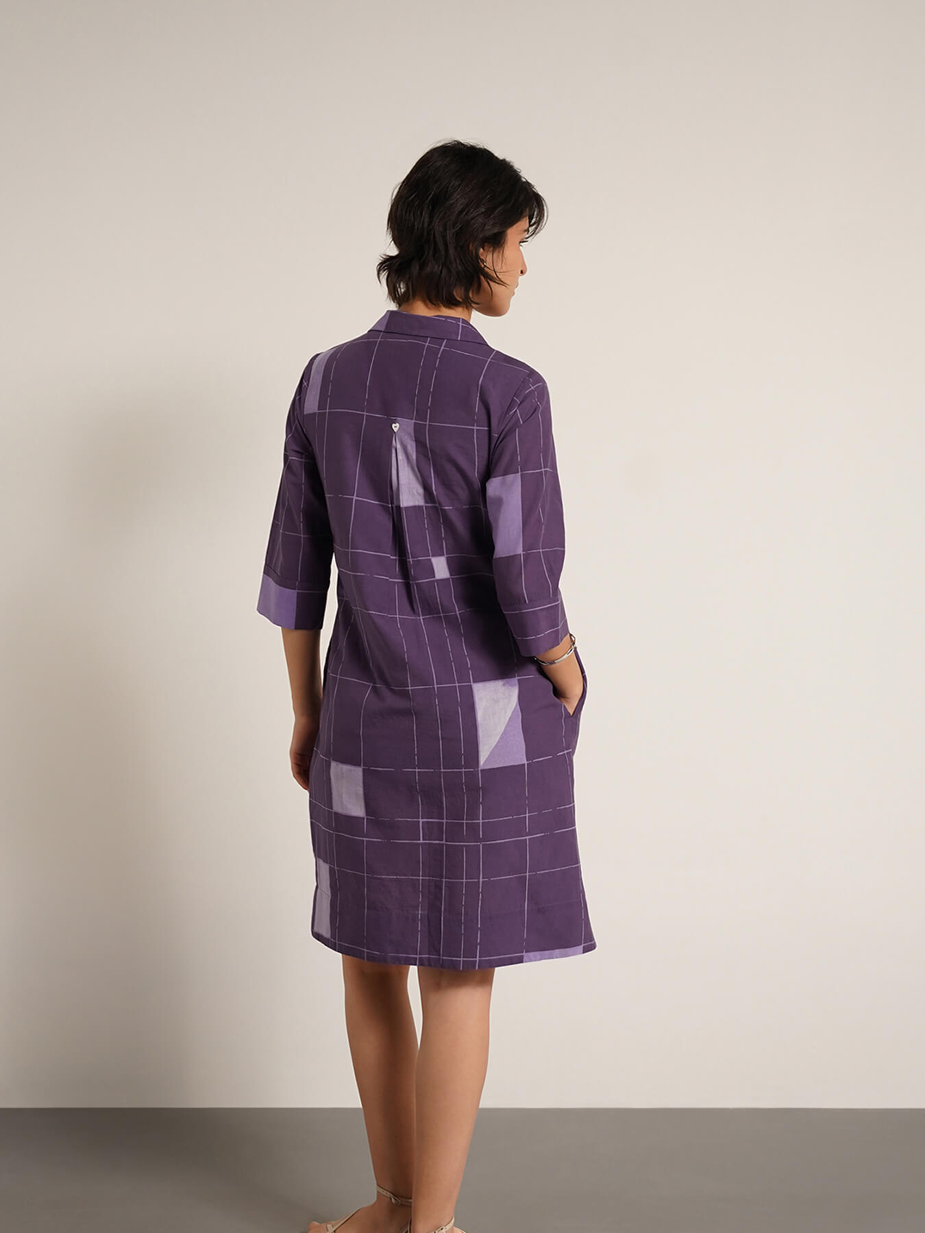 Cotton Geometric Print A-line Dress - Purple