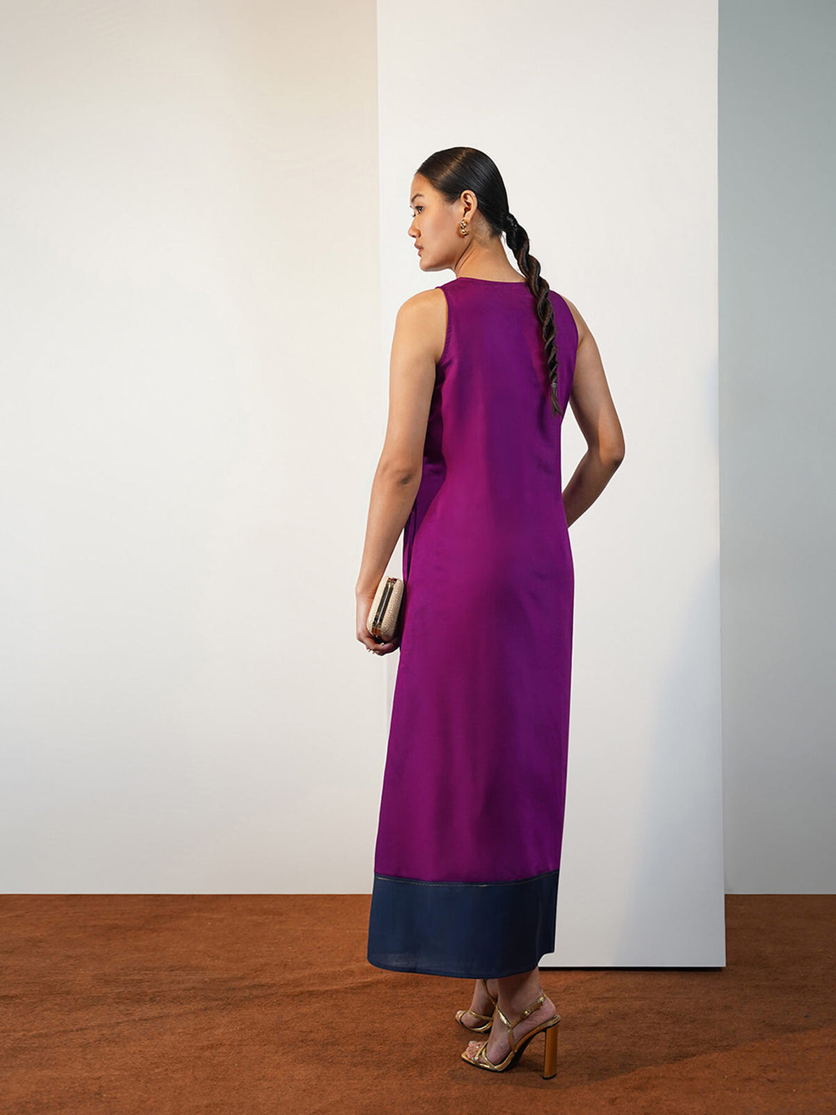 Viscose Silk Floral Midi Dress - Purple