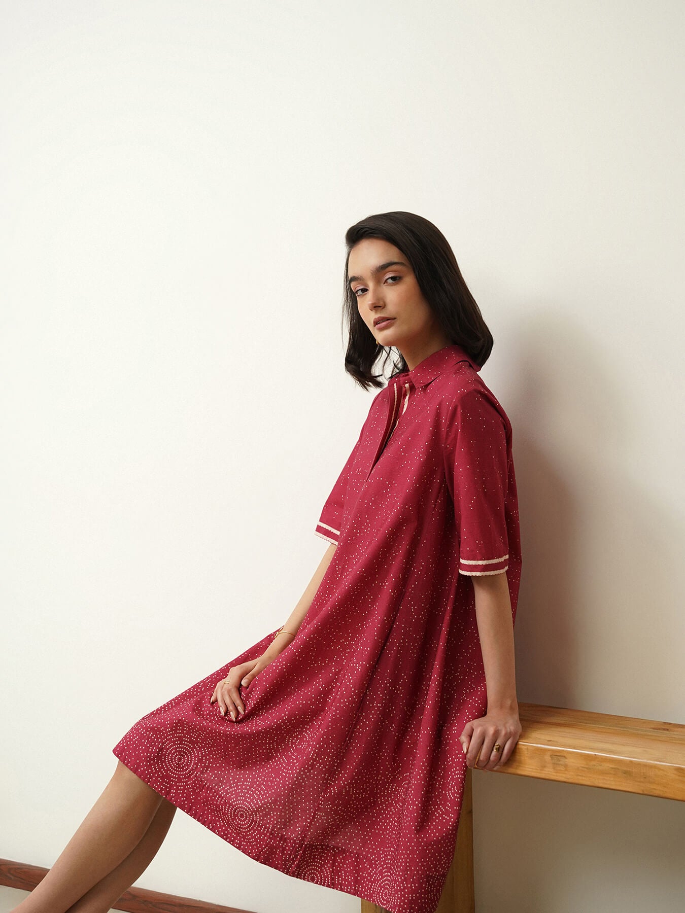 Cotton Geometric A-Line Dress - Pink
