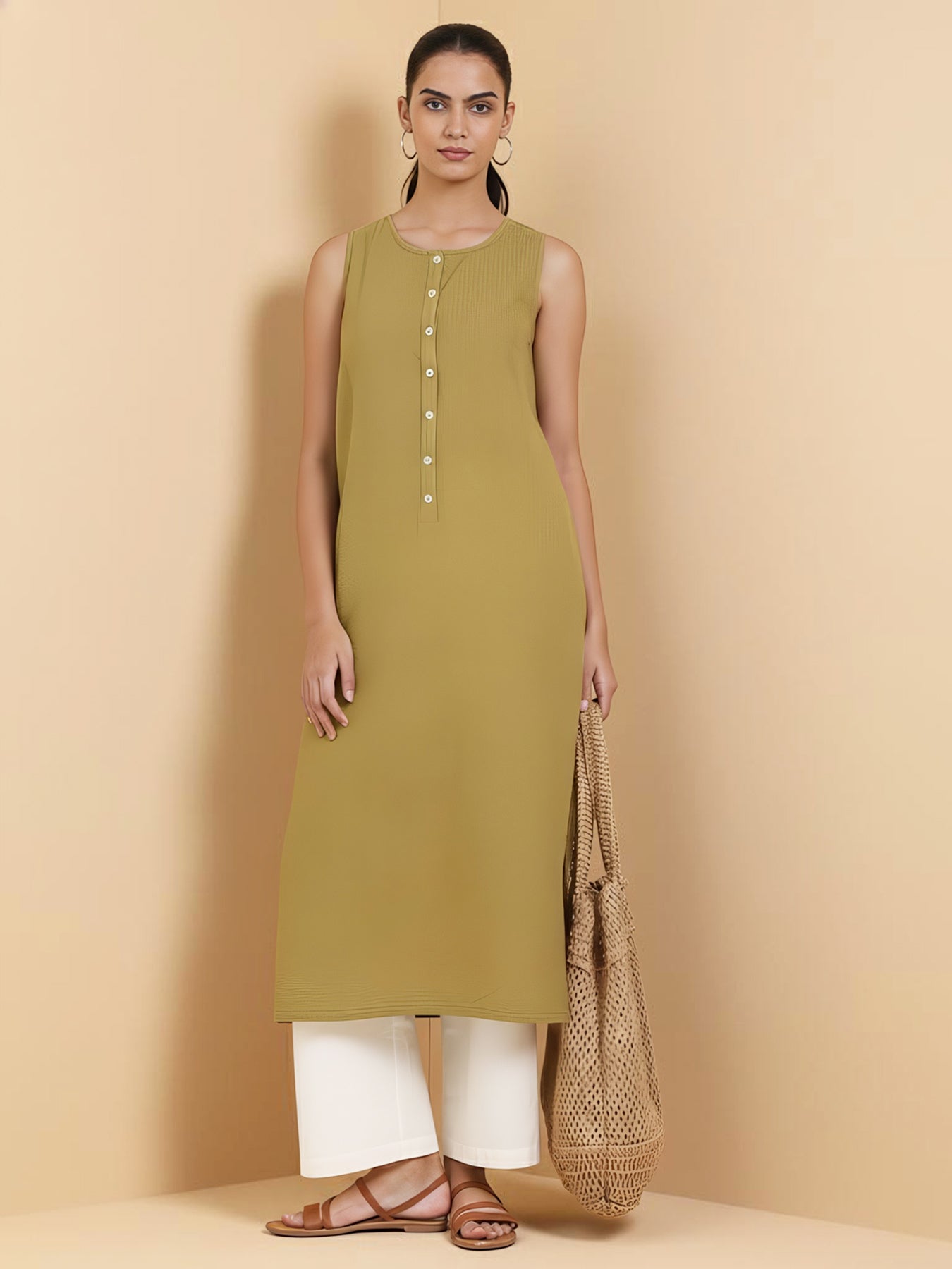 Cotton Solid Straight Kurta - Green