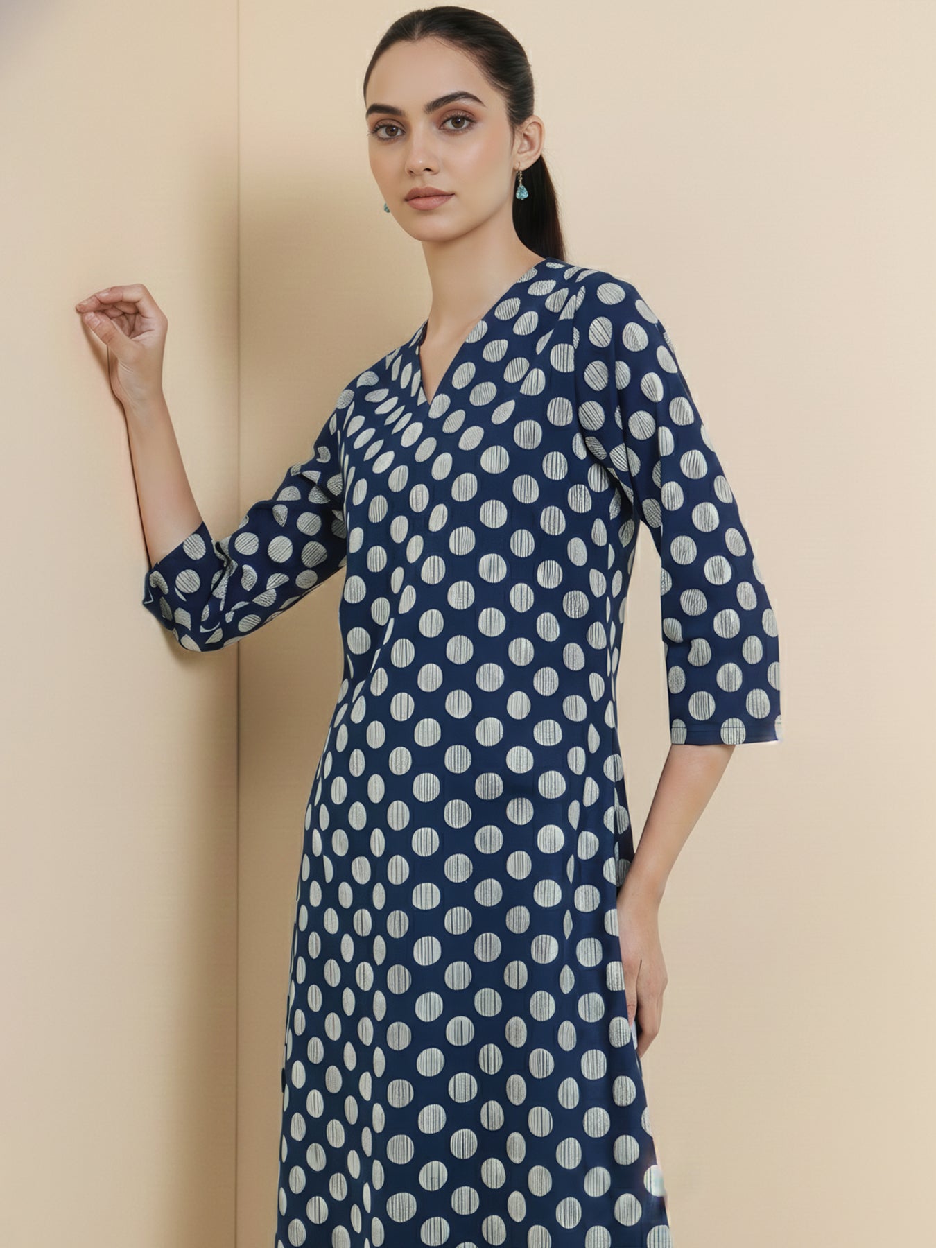 Cotton Geometric Straight Kurta - Blue