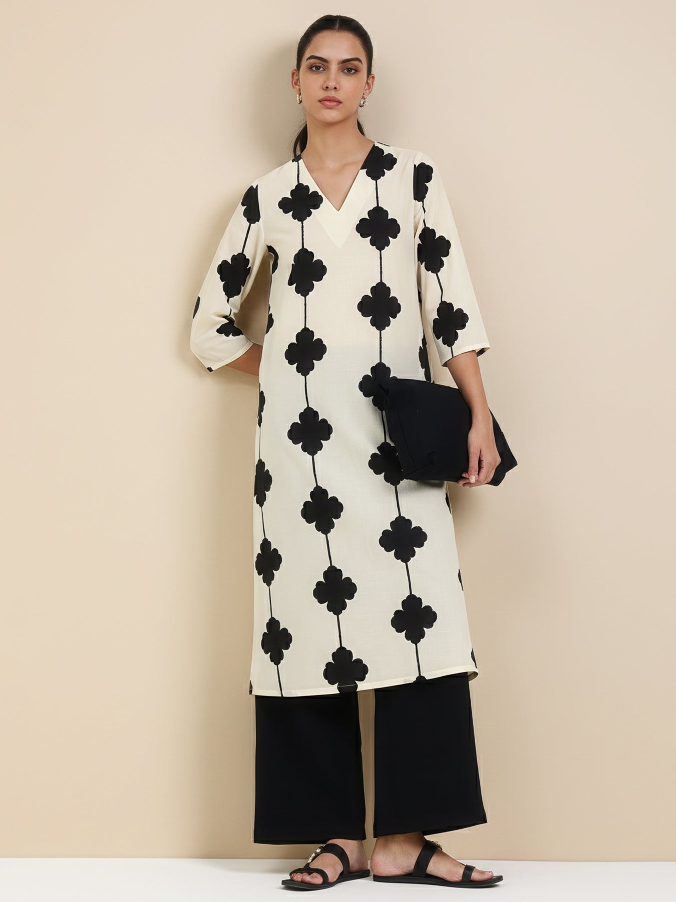 Cotton Floral Straight Kurta - White