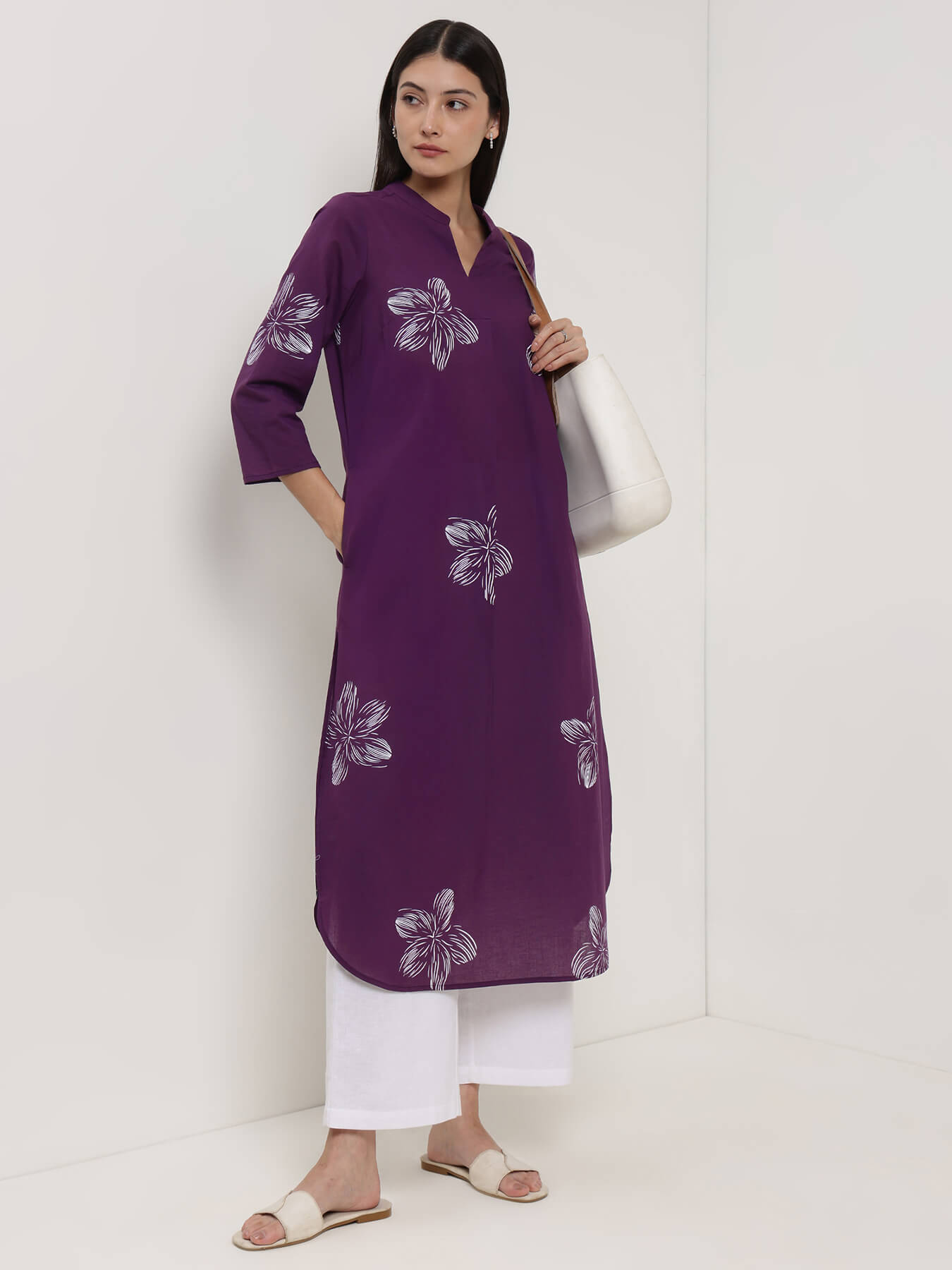Cotton Floral Kurta - Purple
