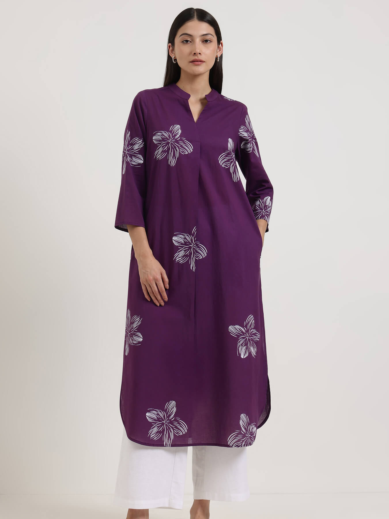 Cotton Floral Kurta - Purple