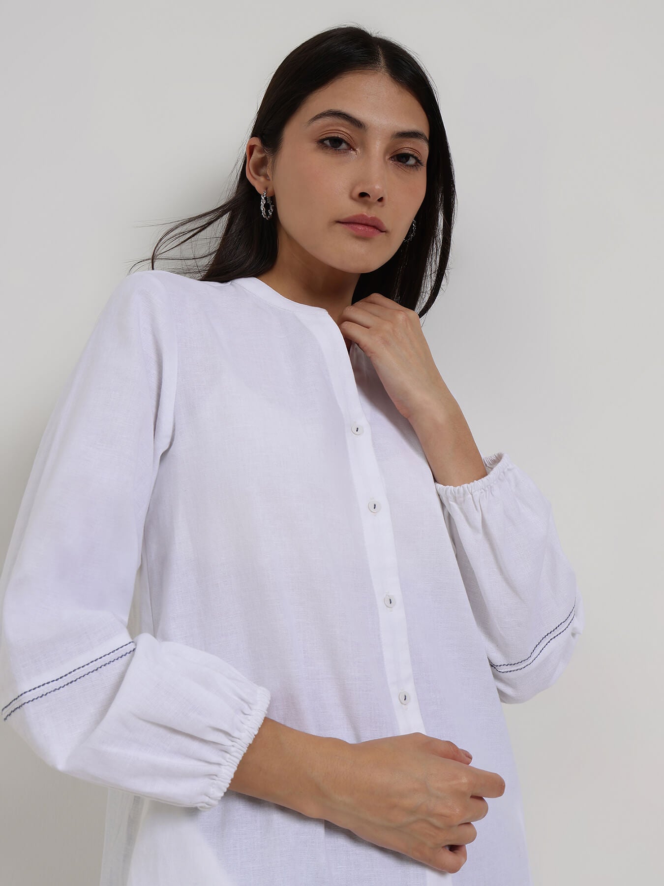 Linen Blend Solid Straight Kurta - White