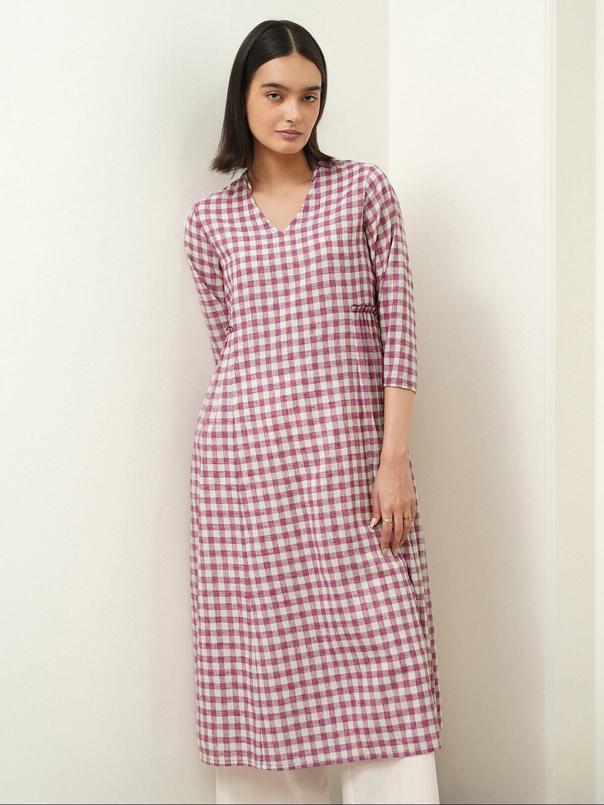 Cotton V-Neck Regular Kurta - Purple